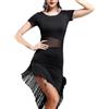 DAIHAN Donna Moderna Vestito Danza Classica Abito da Ballo Latino con Frange Irregolari Splicing Traslucido Maniche Corte Costume da Festa Abiti da Allenamento