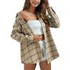 Zontroldy Camicia da Donna in Flanella, Oversize, a Quadretti, con Bottoni