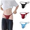 KEACUT Perizoma da Uomo T-Back G-String Vita Bassa Biancheria Intima in Nylon Nero/Blu/Rosso Confezione da 3