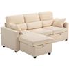 HOMCOM Divano Letto Angolare con Contenitore e 2 Cuscini in Velluto Coste Beige