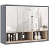 HOMCOM Specchiera Bagno a 3 Ante con Armadietto 8 Vani 80x20x60 cm Grigio