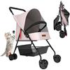 BAKAJI Passeggino per Cani e Gatti Carrozzina Animali Domestici Pieghevole Rosa 15kg