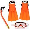 POPETPOP Set Snorkeling Maschera, Pinne 30-35 Yard, Tubo | Plastica e Silicone, Arancia, per Allenamento in Acqua e Nuoto, Esperienza Sicura, Cinghie Regolabili
