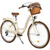 MILORD Bicicletta da donna City Bike Comfort con cestino in vimini, bicicletta olandese vintage, 26, 28, 7 marce