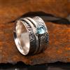 Handmade Anello Artigianale In Argento 925 Con Topazio Blu Naturale, Taglie Az_57