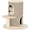 PawHut Tiragraffi Torre per Gatti a 2 Livelli, 60x60x61 cm, Beige e Marrone | Tiragraffi per Gatti a Cilindro, con 2 Nascondigli, Piattaforma, Superficie in Sisal