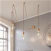 creative cables - Spider - Lampada a Sospensione Multipla a 4 Cadute Made in Italy Completa di Cavo Tessile e Finiture in Legno - Senza Lampadina, Neutro