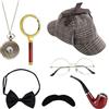 XEERUN Set di accessori per costume da detective, 7 pezzi, accessori per costume Sherlock Holmes, kit per vestito fantasia, detective cosplay, accessori di scena per carnevale, feste in maschera