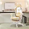 Dowinx Sedia Gaming Rosa Ergonomica Cute Cat Version - Sedia da Ufficio Ergonomica con Schienale Alto e Supporto Lombare Massaggiante, Ecopelle, Poggiapiedi,Cucciolo Marrone