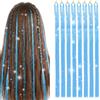 XETHI 8 Pezzi Extension Capelli Glitter Blu, 120 cm Fili Brillanti per Capelli Lisci, Accessori Luccicanti per Feste, Festival, Cosplay e Carnevale per Bambini, Ragazze e Donne