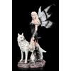 Elfi Figura - Aislin Con Acchiappasogni E Lupo - Fantasy Fata Cane Deco Statua