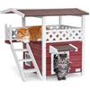 Petsfit Casetta per Gatti in Legno, con Tetto Asfalto, Casa per Gatti da Esterno con Terrazza e Scale, Rosso, 77x56.5x73cm