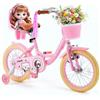 VEVOR Bicicletta per Bambine 16Pollici Principessa Rosa, per 4-7Anni, Biciceltta con Rotelle, Sella Regolabile, Freno Anteriore e Tamburo Posteriore, Cestino, Seggiolino per Bambola, Telaio in Acciaio