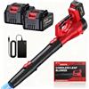 ENCHE Soffiatore per foglie senza fili, soffiatore da giardino con batteria da 2 × 4,0 Ah e caricabatterie rapido, motore brushless da 21 V, turbo boost a 6 velocità, soffiatore leggero a batteria per prato