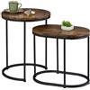 Relaxdays Set di tavolini, marrone/nero | set di 2, ovale e rotondo, effetto legno e metallo, per soggiorno, stile industriale