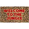 Fisura - Zerbino d'ingresso "The jungle" in cocco con base antiscivolo in PVC. Tappeto leopardato dipinto a mano con messaggio vivace, perfetto per accogliere i tuoi ospiti. Misure: 70 x 40 cm.