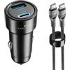 Dripio Caricabatterie da auto da 30 W, 2 porte, USB-C PD, colore nero