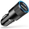 Dripio Caricabatterie da auto con 2 porte USB, USB-C e USB-A, tecnologia Quick Charge 3.0, colore nero
