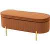 HOMCOM Panca Contenitore Ovale da 72L con Coperchio Sollevabile, in Tessuto Vellutato e Legno, 107x42x45.5 cm, Marrone Dorato | Aosom Italy