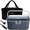Aotto 2L Scaldavivande Elettrico Portatile Grande Capacità, 90w Porta Pranzo Riscaldabile, Scalda Vivande Elettrico per Auto Camion e Ufficio, Schiscetta Pranzo Riscaldabile con Borsa Termica (Grigio)