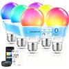 Aigostar Lampadina smart e27 a60 9w 806 lumen, 6Pz | 2700K-6500K e RGB Regolabile, Compatibile con Alexa e Google Assistant, con Telecomando