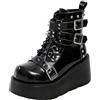 FQLGJMY Stivaletti Donna Gotici Plateau Zeppa Massiccia Catena Rivetti Cinturino | Scarpe Moto Mezza Gamba Punta Tonda Lacci Zip Tacchi Alti Fibbia Suola Spessa Stivaletti Cavaliere