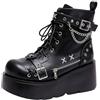 FQLGJMY Stivaletti Donna Gotici Plateau Zeppa Massiccia Catena Rivetti Cinturino | Scarpe Moto Mezza Gamba Punta Tonda Lacci Zip Tacchi Alti Fibbia Suola Spessa Stivaletti Cavaliere