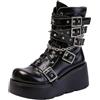 FQLGJMY Stivaletti Donna Gotici Plateau Zeppa Massiccia Catena Rivetti Cinturino | Scarpe Moto Mezza Gamba Punta Tonda Lacci Zip Tacchi Alti Fibbia Suola Spessa Stivaletti Cavaliere