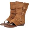 ENEN Stivaletti Infradito Donna Open Toe, Stivaletti Estivi Donna Open Toe con Tacco Basso Stivali Estivi Traforati in Pelle Sandali Gladiatore per Feste Estate
