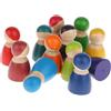 Confezione da 24 bamboline arcobaleno in legno naturale, colorate, piccole,