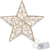 com-four® Stella LED Dorata in Metallo 30 cm | Stella luminosa dorata con nastro glitterato per finestra, parete o porta, decorazione natalizia