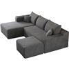 Comfyu Divano angolare modulare a forma di U, divano Corduroy Cloud, con seduta bassa, grigio, 3 posti