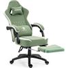 Dowinx Sedia Gaming con supporto lombare, Ampio Sedile Piatto Poltrona Gaming, Sedie Gaming Ergonomica con cuscinetto in gel e borse di stoccaggio Sedia Game, Poggiapiedi allungato/Verde chiaro