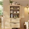 MURUL Mobiletto per Cucina in Stile Rustico, 2 Cassetti, Ripiani Regolabili, Design Porta Fienile, Mobile per Cucina, Sala da Pranzo, Soggiorno, Colore Legno Naturale, Naturale