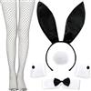 IHLOOTD Accessori Coniglio Costume 5 Pezzi Costume da Coniglio Donna | Orecchie Coniglio Cerchietto Coda Papillon Polsini Collant Rete Nero per Halloween, Cosplay, Pasqua, Carnevale