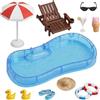 SHOWHEEL Set di 12 miniature a tema spiaggia per micro-paesaggi | Include sdraio, piscina, salvagenti e altro (accessori in scala 1:12 per case delle bambole o giardini delle fate)