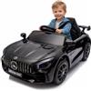FINOOS Mercedes GTR AMG - Auto elettrica per bambini, 12 V, con telecomando, 2 + 1 livelli di velocità, clacson, LED, musica, Bluetooth (nero)