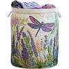 Generic Cesto portabiancheria trapuntato con stampa di libellule e lavanda, con manici (40,6 x 56 cm)