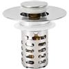 Kacerter Tappo Lavandino Bagno, Piletta Lavabo Universale in Acciaio Inox con Filtro Amovibile, Nucleo in Ottone, 4 Guarnizioni e Sistema Pop-Up, 28,5-55 mm, per Cucina, Bidet e Lavabo, Tappo Piccolo