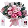 Hanavery Bouquet di Rose Stabilizzate con Vaso, Rosa Eterna, Regalo Donna Compleanno | Mazzo di fiori stabilizzati per Mamma o Moglie, Idee regalo per Compleanno, Anniversario, San Valentino, Festa della Mamma