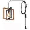Horevo Lampada a Sospensione Moderna con Spina, in Legno in Stile Industriale e Metallo Nero, Ideale per Isole da Cucina e Sale da Pranzo, Attacco E27, Stile Rustico Minimalista (Lampadina non Inclusa)