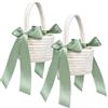 Generic 2 cestini in cotone per damigelle, per matrimonio, con fiocco, colore bianco, per matrimoni, cerimonie nuziali, rustici e classici