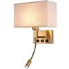 Jadssox applique da parete in oro lampada da parete in tessuto paralume moderno applique da parete con porta di ricarica USB, interruttore on/off LED montaggio a parete faretti da lettura per camera da letto