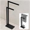 Mai & Mai Porta Asciugamani Bagno da Terra a 2 Bracci, Nero Opaco | Portasciugamani in Acciaio per Bagno, Antiruggine, Tavrin-02