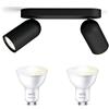 Philips myLiving - Faretto da incasso a pongee, nero - 2 punti luce - Attacco faretti incluso WiZ GU10 - Luce da bianco caldo a bianco freddo - Bluetooth