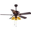 GAUUA Ventilatore Soffitto Stile Tiffany Stile Americano Ventilatori Soffitto Pale Legno retrò Luci Paralume Vetro Colorato Fatto A Mano Soggiorno Camera Letto Hotel,Marrone