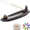 ChangWanna Porta Incenso Rane Cascata - Bruciatore di Incenso in Ceramica, Con 45 Bastoncini di Incenso al Sandalo e 8 Flusso Inverso Coni, Ornamento Rana per Aromaterapia/Yoga/Zen/Arredamento Casa