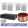 SPECIAL KIT IMPIANTO FILODIFFUSIONE AUDIO DA PARETE 8 Ohm amplificatore BT+ 4 casse bianche