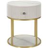 Comodino crema imbottito 1 cassetto con struttura dorata ø42x48 cm