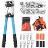 Kezert Pinza Crimpatrice per Capicorda, Crimpatrice Terminali Batteria 6-50 mm² AWG 10-0, Kit con 60 Terminali ad Anello in Rame e 100 Guaine Termorestringenti per Auto ed Elettricisti